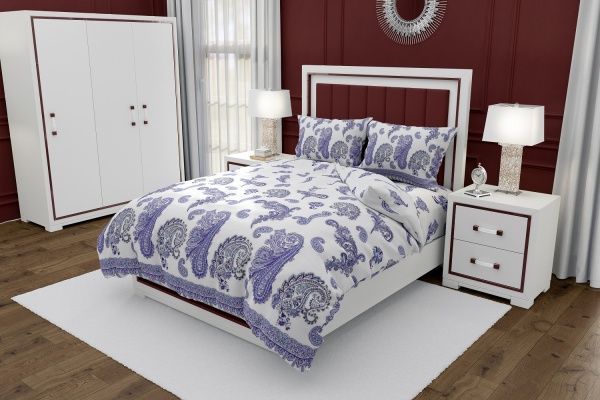 Комплект постельного белья Роспись 1,5 белый с фиолетовым Rigel 