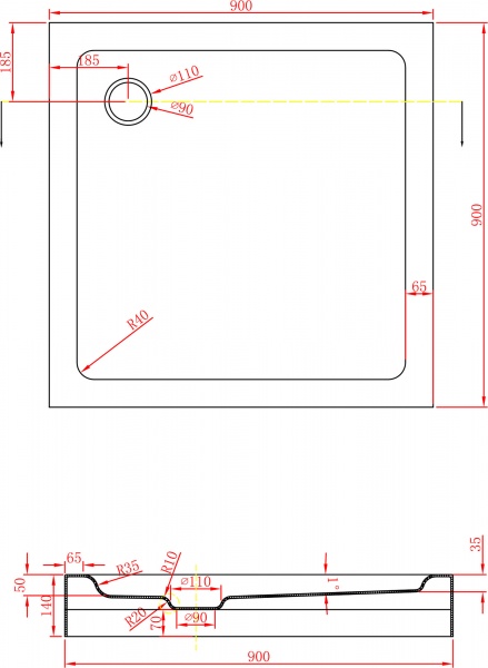 Поддон душевой EGO LITE 900x900x140 мм квадратный