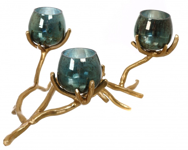 Подсвечник Grapevine 38х15 см темно-зеленый\золото PANACHE