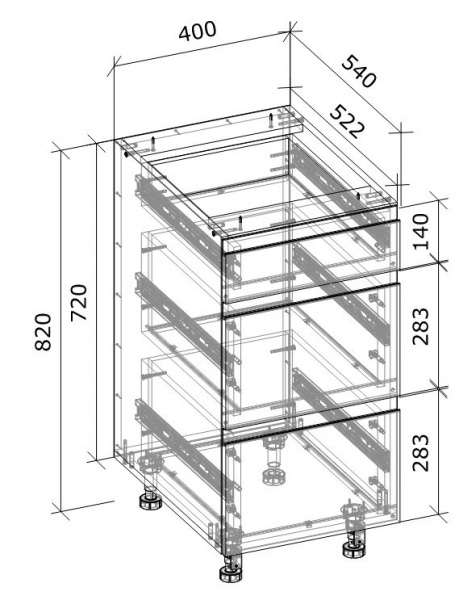 Тумба нижня з трьома шухлядами МС Джетта 40х82х54 см, графіт сірий/дуб сонома Грейд