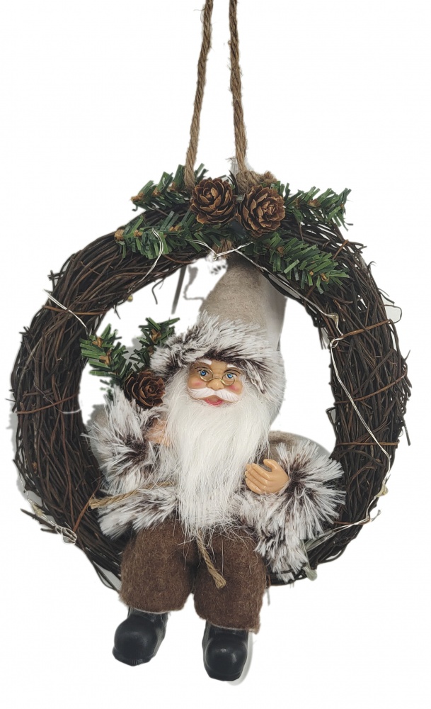 Декорація новорічна Санта лісовий на віночку 20 см TM-80926 20 см