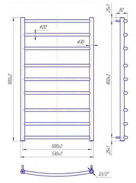 Рушникосушарка водяна Mario Класік 900х530/500 чорний мат