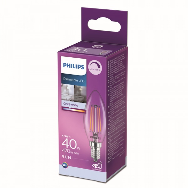 Лампа светодиодная Philips FIL DIM B35 4,5 Вт E14 4000 К 220 В прозрачная 929002430466 