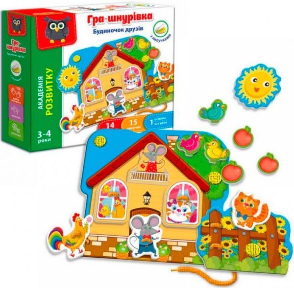 Гра-шнурівка Vladi Toys з липучками Будиночок друзів VT5303-09