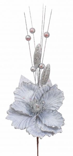 Декорация новогодняя Цветок текстиль серебро 40 см K-370951 