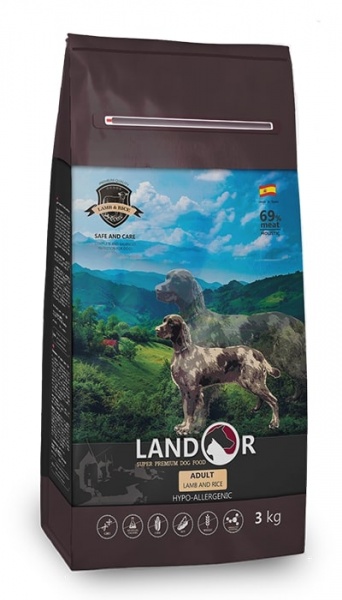 Корм сухий для дорослих собак для усіх порід LANDOR Adult Ягня та рис 1 кг