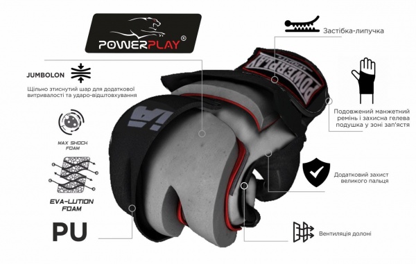 Перчатки для MMA PowerPlay 3075 р. XL бело-черный