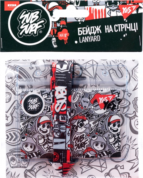 Бейдж горизонтальний на стрічці SubSurf Black&White принт YES