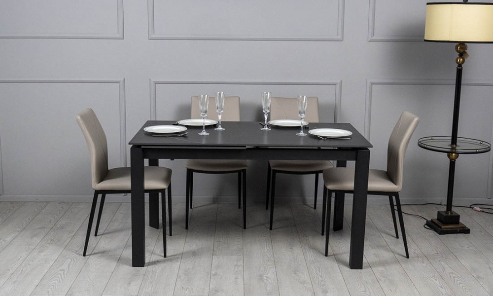 Стіл обідній Ларс 1200(1700)x800x750мм чорний матовий/чорний