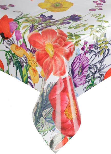 Скатерть Маки 137x240 см белый с рисунком Даріана 
