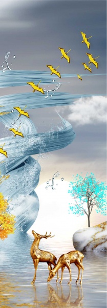 Постер Олені та птахи золото Posterclub 