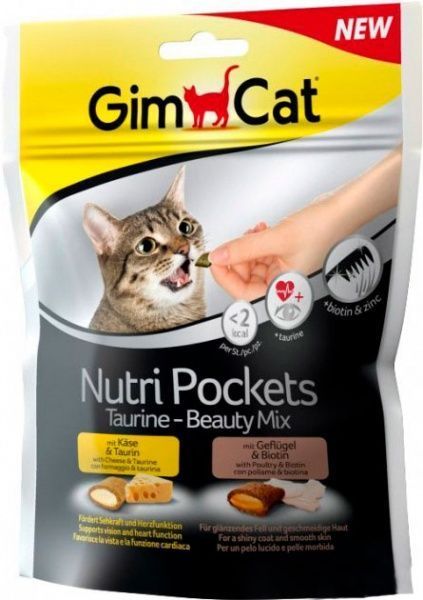 Витамины GimCat Nutri Pockets Taurine Beauty Mix крекери с начинкой,150 г.
