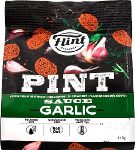 Сухарики Flint житньо-пшеничны “Часниковий соус” 110 г (Pint) 