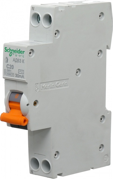 Диференційний автомат Schneider Electric АД63 К 1+N 20A 30 мA C 12523