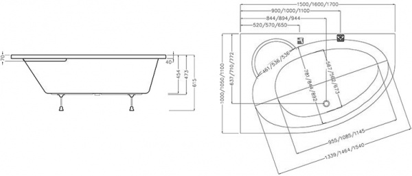 Ванна акрилова Ravak 170x110 Asymmetric II 170 L C921000000