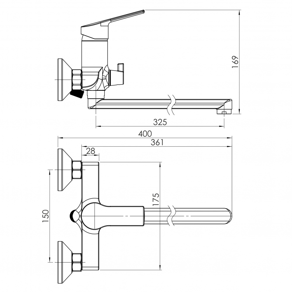 Смеситель для ванны RJ JURA L-вилив, хром