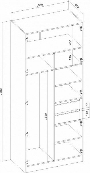 Шафа Грейд Естер-Люкс -1 1000х2380х540 мм, дуб сонома 