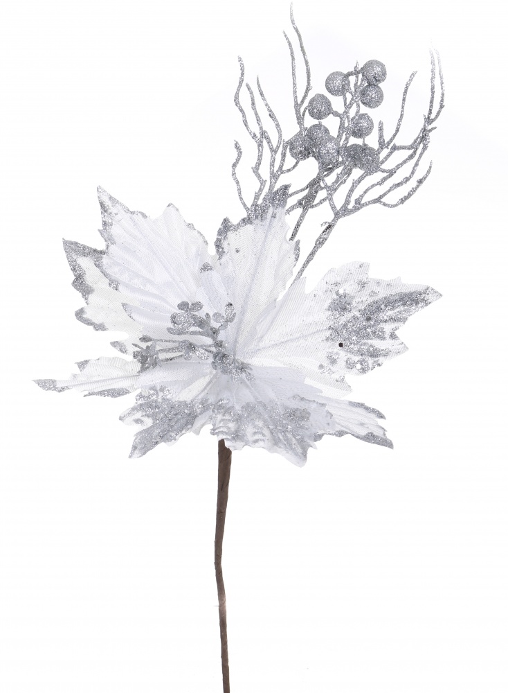 Цветок декоративный пуансетия с веткой с ягодами 26 x 45 см цвет в ассортименте EPI-ELY18150A