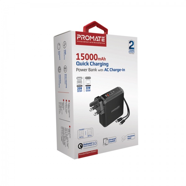 Повербанк Promate PowerPack-PD20+ 15000 mAh (powerpack-pd20+.black)