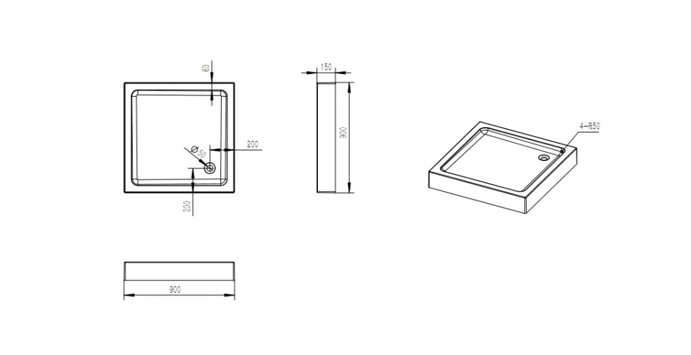 Поддон акриловый Koller Pool STYLE акриловый 90x90x15 квадратный