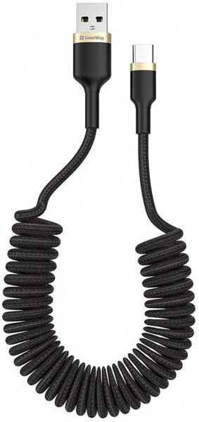 Кабель ColorWay USB - Type-C (spiral) 2.4А 1,5 м black (CW-CBUC051-BK) 