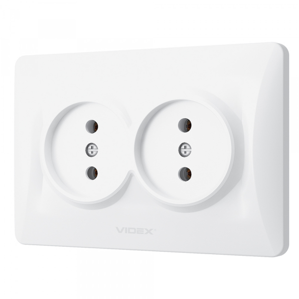 Розетка двойная без заземления Videx Binera IP20 белый VF-BNSK2-W