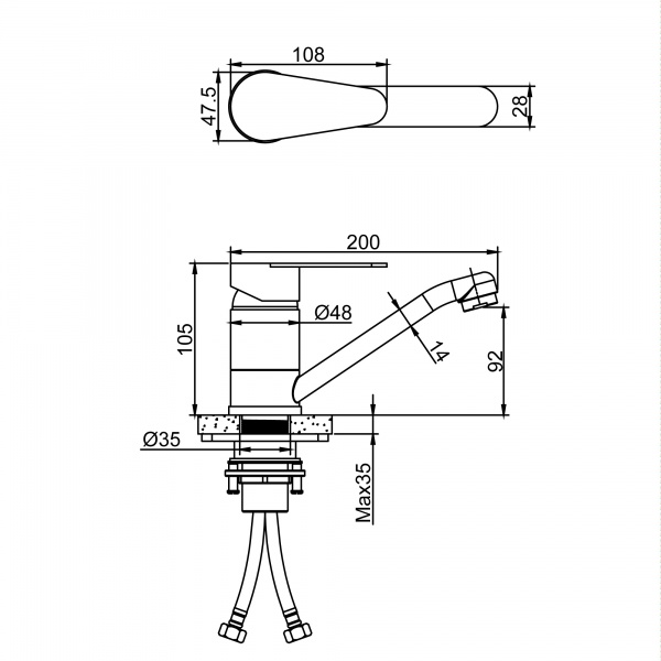 Смеситель для кухни VIDAN Verdi AISI-304 (IN-H3123A)