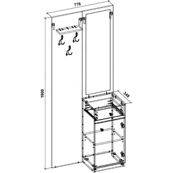 Прихожая с зеркалом Грейд Агата дуб крафт золотой