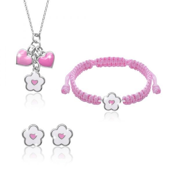 Колье UMa&UMi Цветочек с сердечком бело-розовый