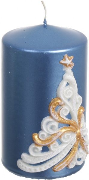 Свічка декоративна Ялинка синя різьба 70х120 мм Pako-If
