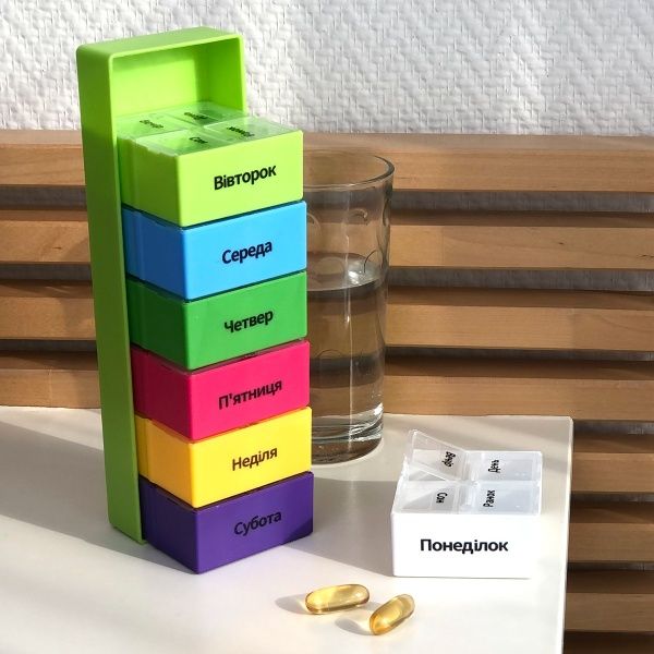 Органайзер для таблеток MVM PC-02 GREEN на 7 дней (таблетница) 200x60x64 мм
