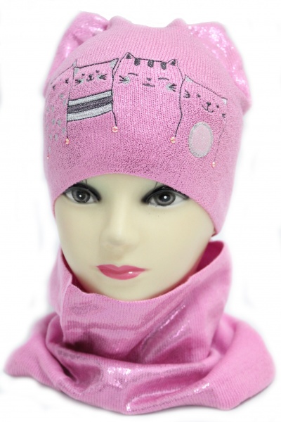 Комплект шапка + снуд для дівчаток Kraft+ р.50-52 яскраво-рожевий 2093 
