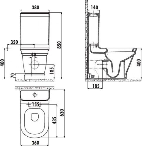Унитаз-компакт CREAVIT Antik AN360.00100+SET.UA001+КС5010.00