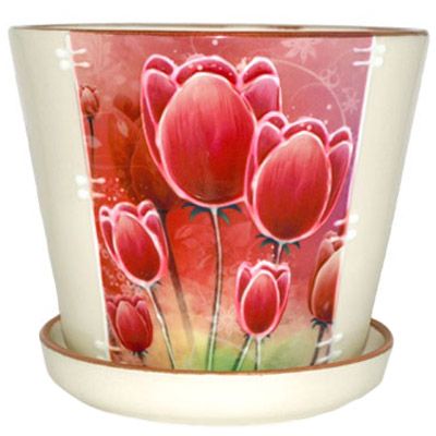 Горщик керамічний Керамол Євро 4 (Чікаго) круглий 2,5 л бежевий із червоним 