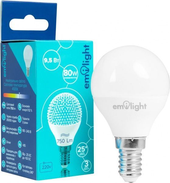 Лампа светодиодная Emilight 9,5 Вт G45 матовая E14 220 В 4100 К 