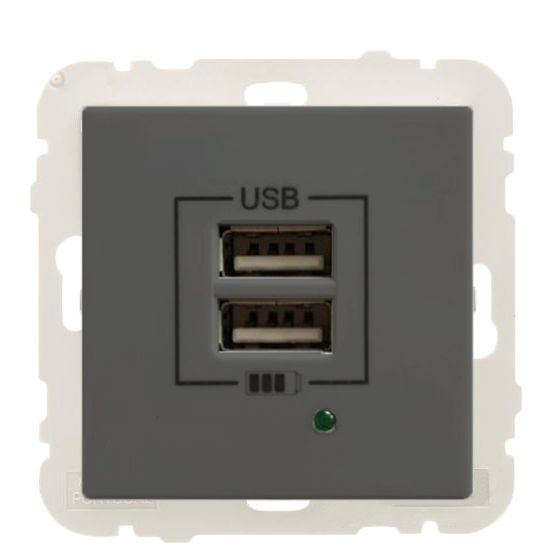 Розетка USB кінцева подвійна із заземленням Efapel Apolo IP20 графіт 50384 TGR