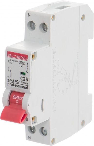 Автоматичний вимикач  E.next (e.mcb.pro.60.1N.С25.thin) 1р+N 25 А С 4,5 кА p055003