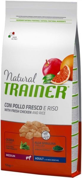 Корм Trainer Natural Adult Medium курица рис и алоэ вера 12 кг