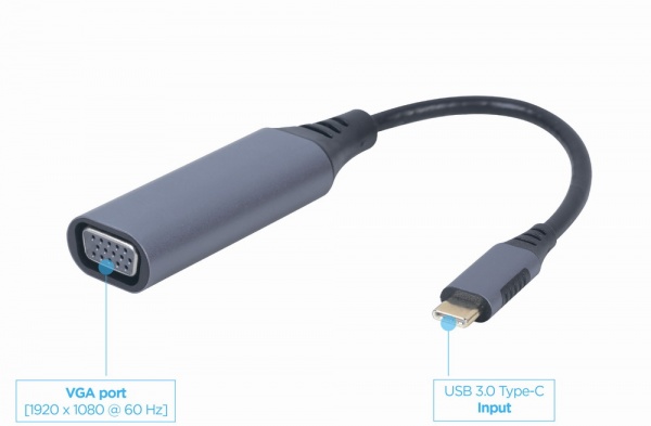 Переходник Cablexpert USB Type-C на VGA, Full HD 0,15 м grey (A-USB3C-VGA-01) 