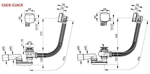 Сифон для ванны Ravak с заполнением переливом Click Clack X01440
