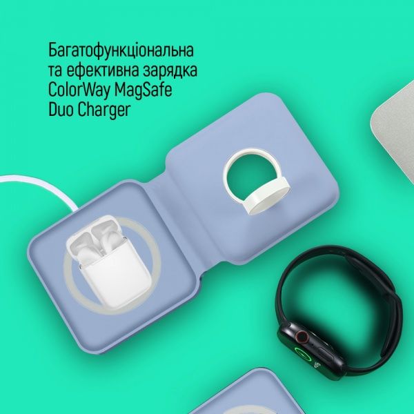 Беспроводное зарядное устройство ColorWay MagSafe Duo Charger 15W for iPhone синее (CW-CHW32Q-BL)