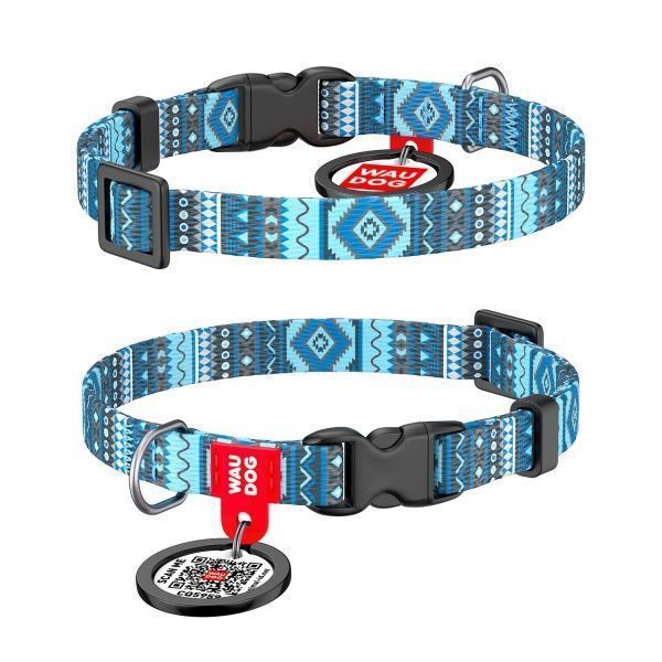 Ошейник WAUDOG Nylon с рисунком Этно синий 1х20-30 см