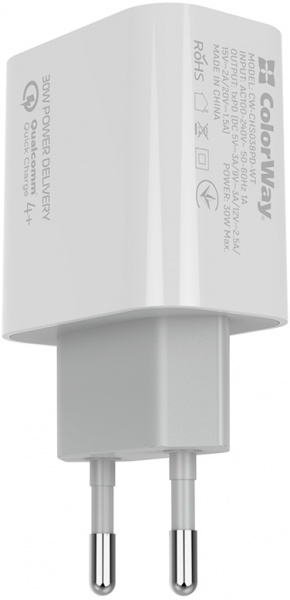 Зарядное устройство ColorWay Power Delivery Port PPS USB Type-C (30W) white (CW-CHS038PD-WT) 