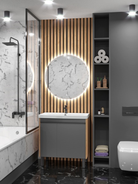 Тумба Мойдодыр Olive 50-U с умывальником Sempre 50 подвесная/напольная