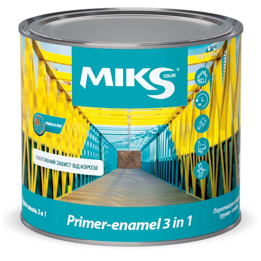 Грунт-эмаль алкидная MIKS Color 3 в 1 полуглянец RAL3005 вишневый 0,8кг — фото 1