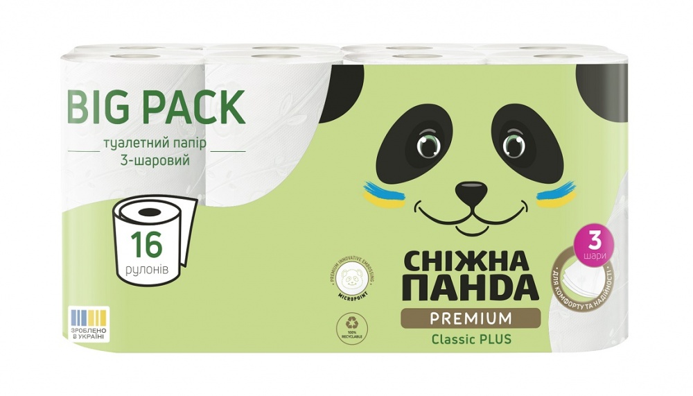 Туалетная бумага Сніжна Панда Premium Classic Plus трехслойная 16 шт.