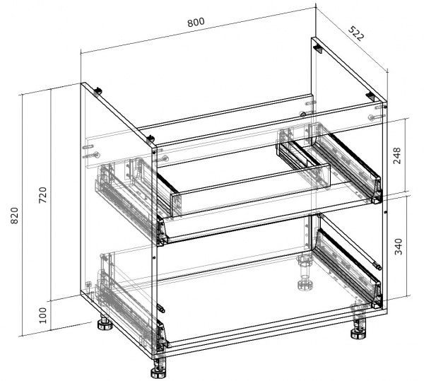 Тумба нижня Грейд під мийку з 2 тандембоксами ТОП/фасади МДФ 800x820x522 мм ваніль 