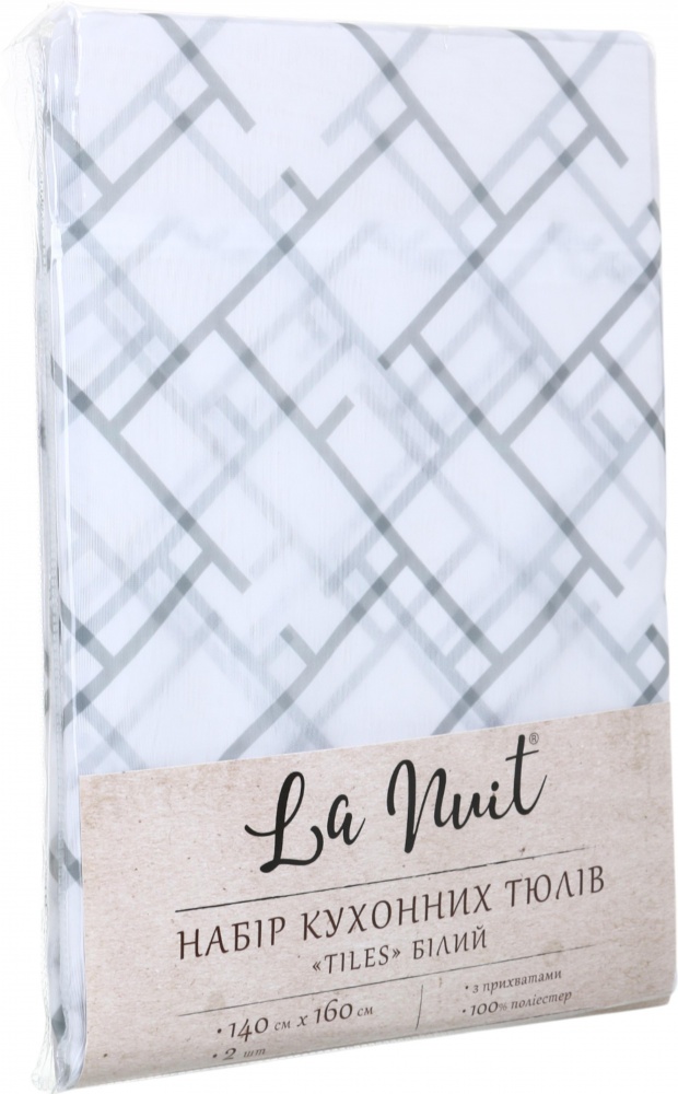 Тюль кухонная Tiles 2 шт. с прихватами белый 140х160 см La Nuit