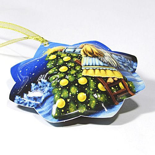 Ялинкова іграшка зірочка Ялинка та Ангел 9 см 