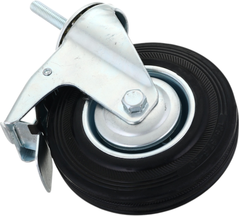 Колесо d125 мм гумове поворотне з гальмом і різьбовим штирем M10
